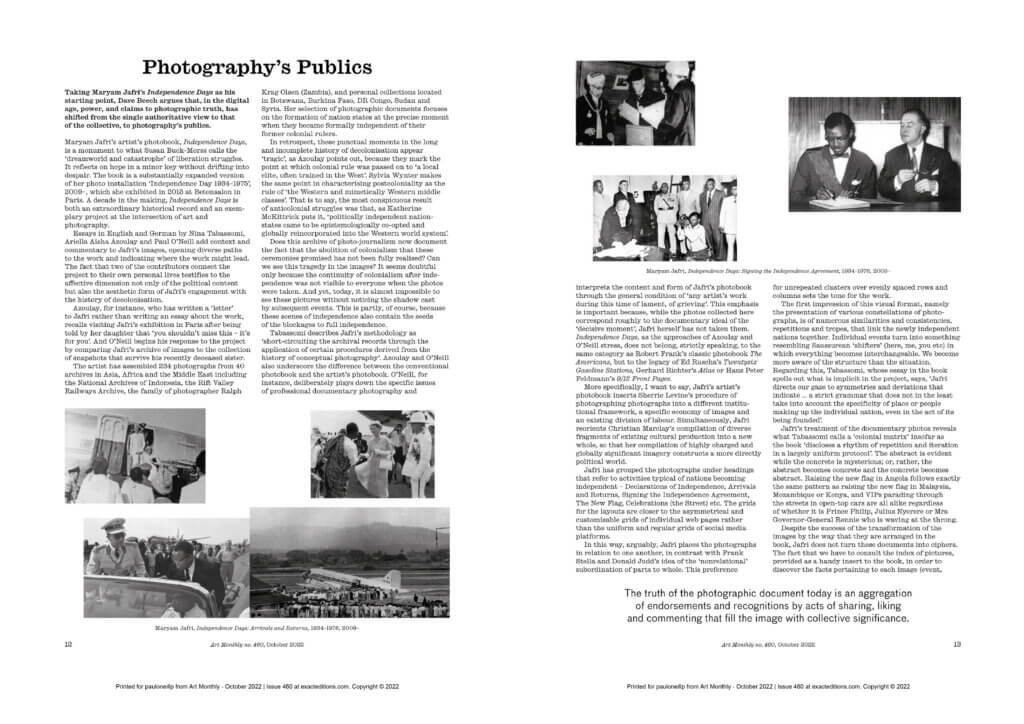 Art Monthly, Maryam Jafri, Independence Days, Spreads 1