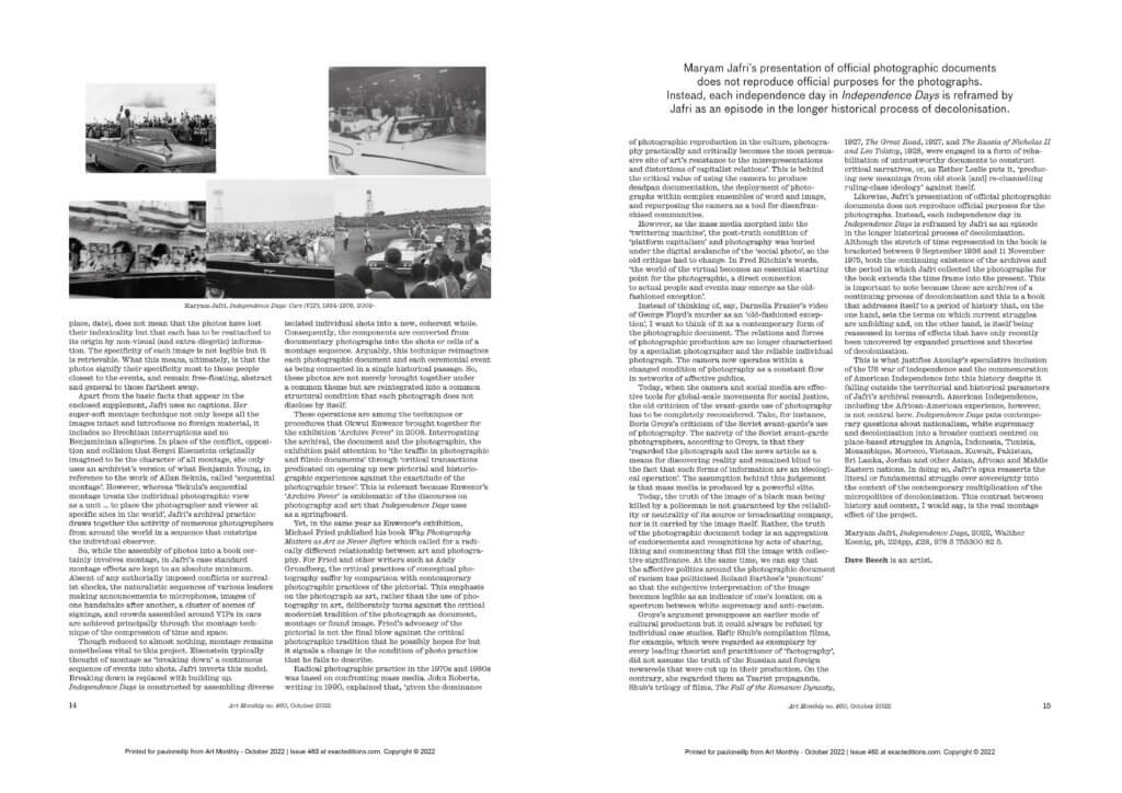 Art Monthly, Maryam Jafri, Independence Days, Spreads 2